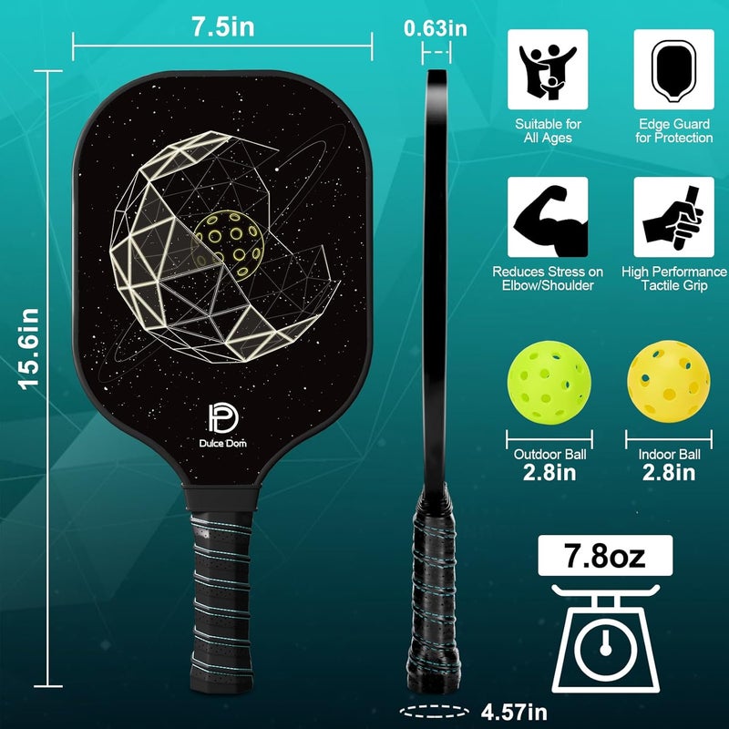 DULCE DOM Pickleball Paddles Set of 2/4 - USAPA Approved, 4 Indoor Outdoor Pickleball Balls, Fiberglass Surface Paddle Racket with Cover Bag, Ideal Training Equipment Gift for Men & Women - Image 5